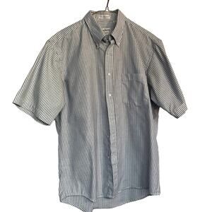 John Henry Men Dress Shirt short sleeve 16.5 golden needle stripe blue white